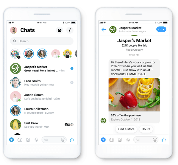 Места размещения Рекламные сообщения в Messenger