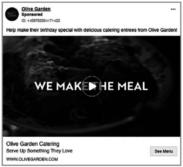 Пример рекламы Olive Garden