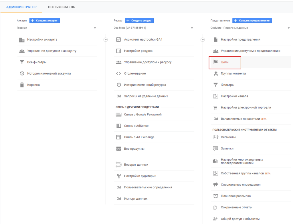 Цели в Google Analytics