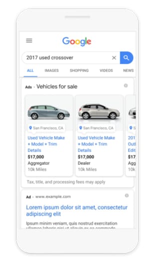 Google Vehicle Ads - example